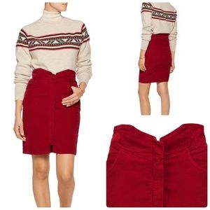 Isabel Marant Étoile Mikhail Red Corduroy High Waist Tulip Pencil Mini Skirt